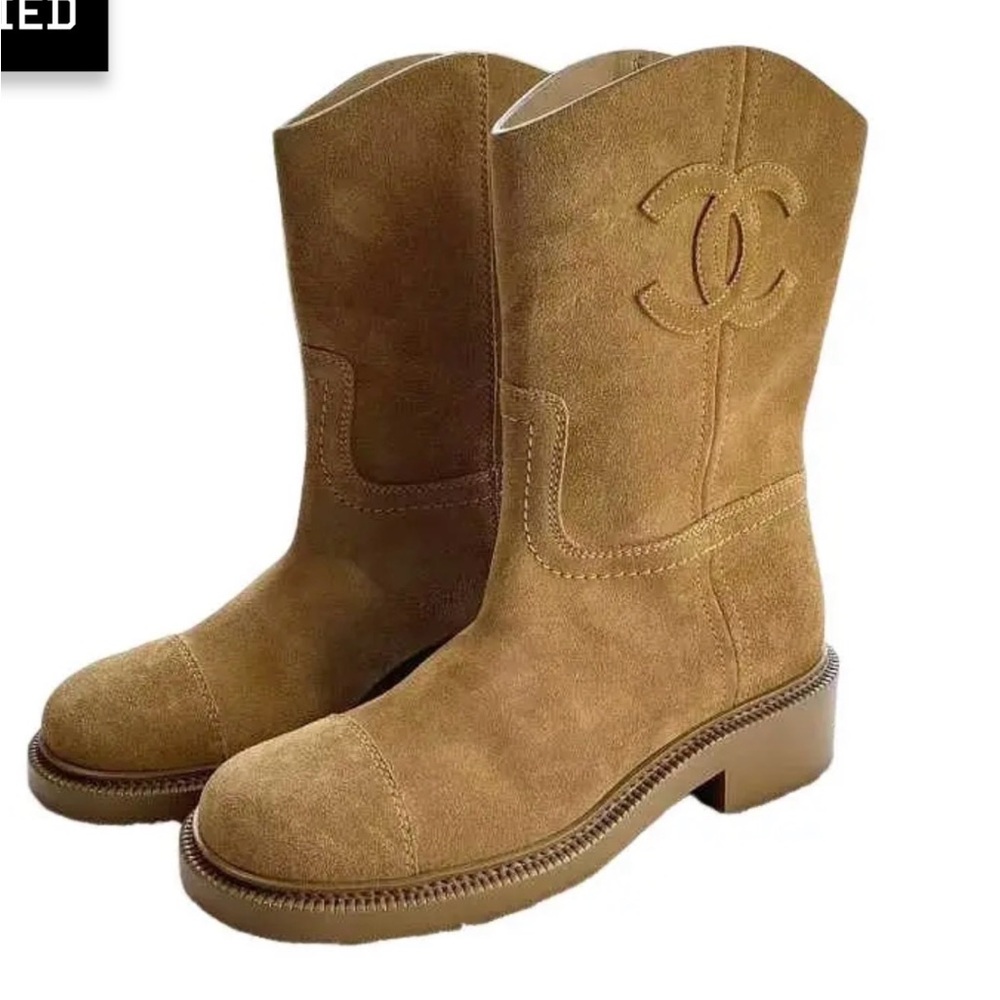 ISO Chanel Suede Western Boot in Tan SIZE 36.5, 37, 37.5